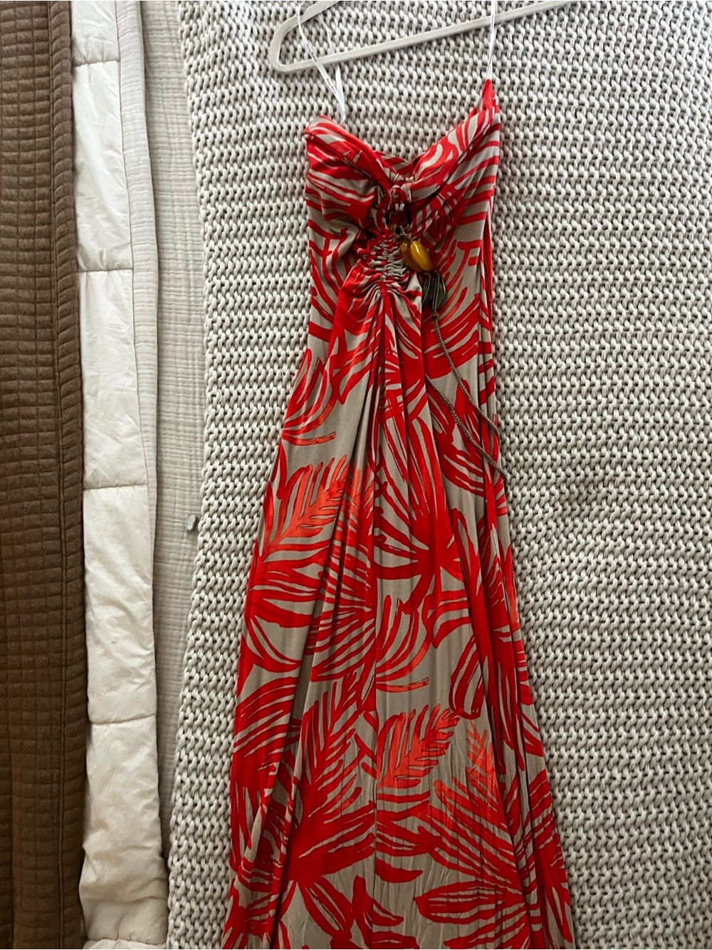 Tommy Bahama Strapless Maxi Dress in Red Leaf Print